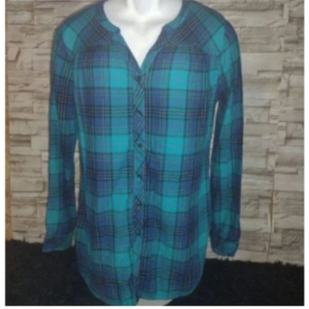 Croft & Barrow stylish Button up Blouse, Blue-Maroon-Turquoise-Red, Size Med.